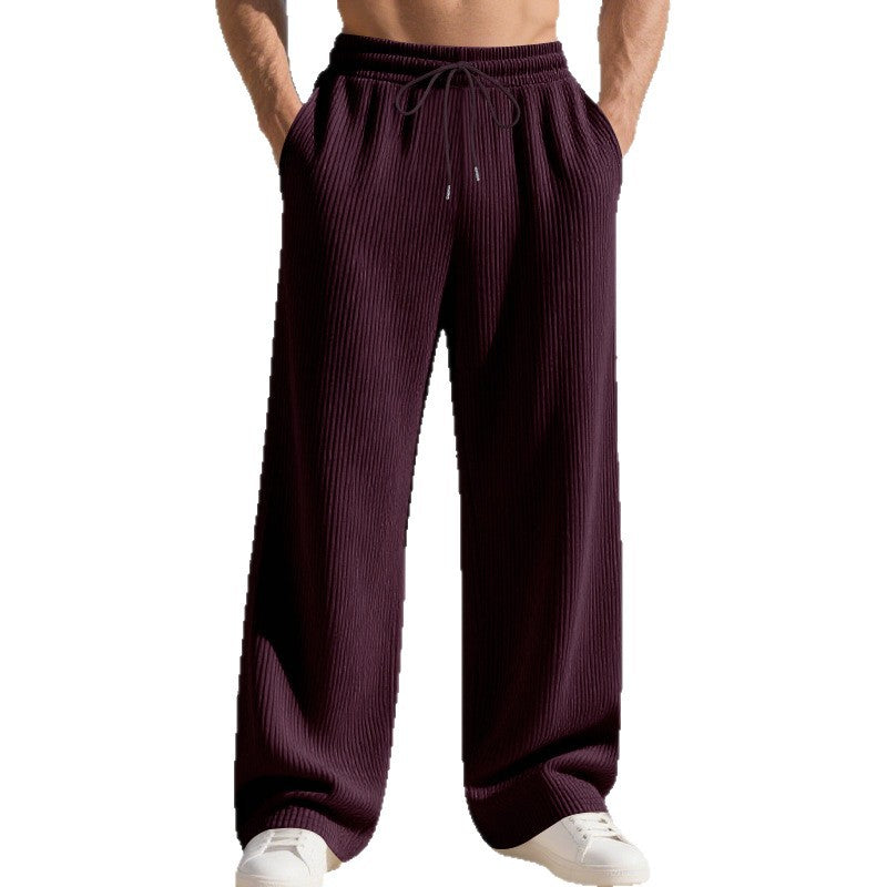 Herren nan gerippte Feinstrick-Loungehose mit weitem Bein, elastischem Kordelzug und Eingrifftaschen Drune