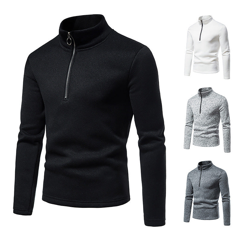 Herren nan melierter Stehkragen-Pullover mit Kurzreißverschluss und schlanker Passform Drune
