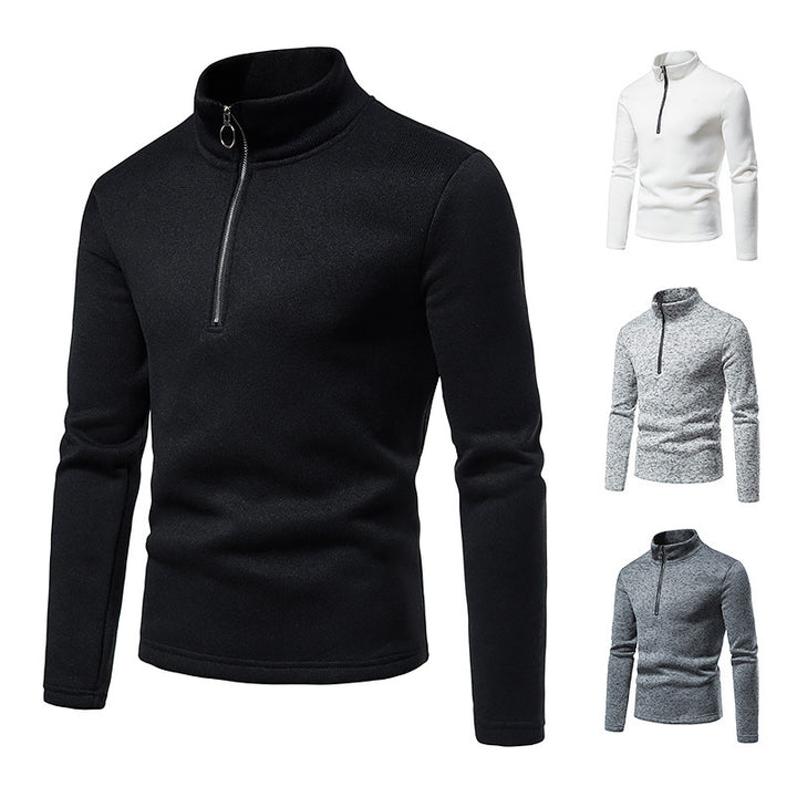 Herren nan melierter Stehkragen-Pullover mit Kurzreißverschluss und schlanker Passform Drune
