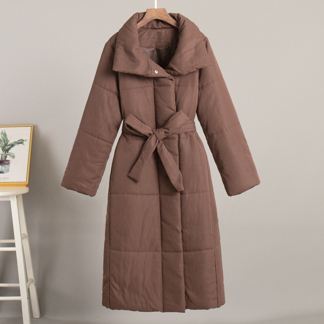Damen Gefütterter Langmantel mit breitem Revers und Taillengürtel Drune