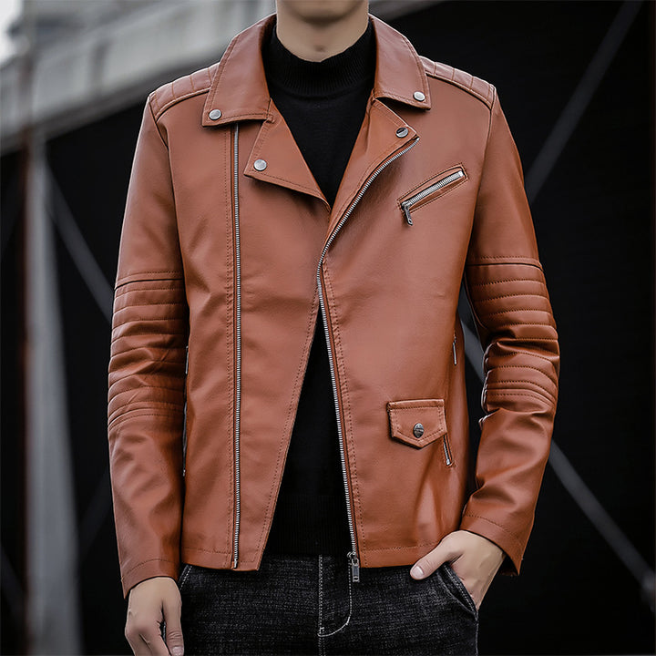 Herren schmal geschnittene Kunstleder-Motojacke mit gesteppter Schulter- und Ärmeldetail Drune