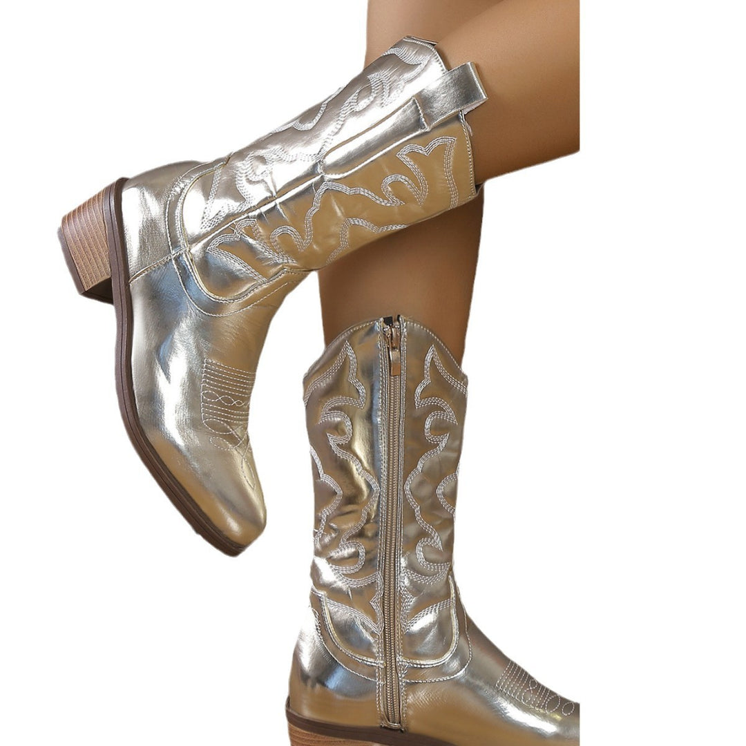 Damen Cowboystiefel im eleganten Design mit raffinierten Stickereien und bequemem Blockabsatz Drune