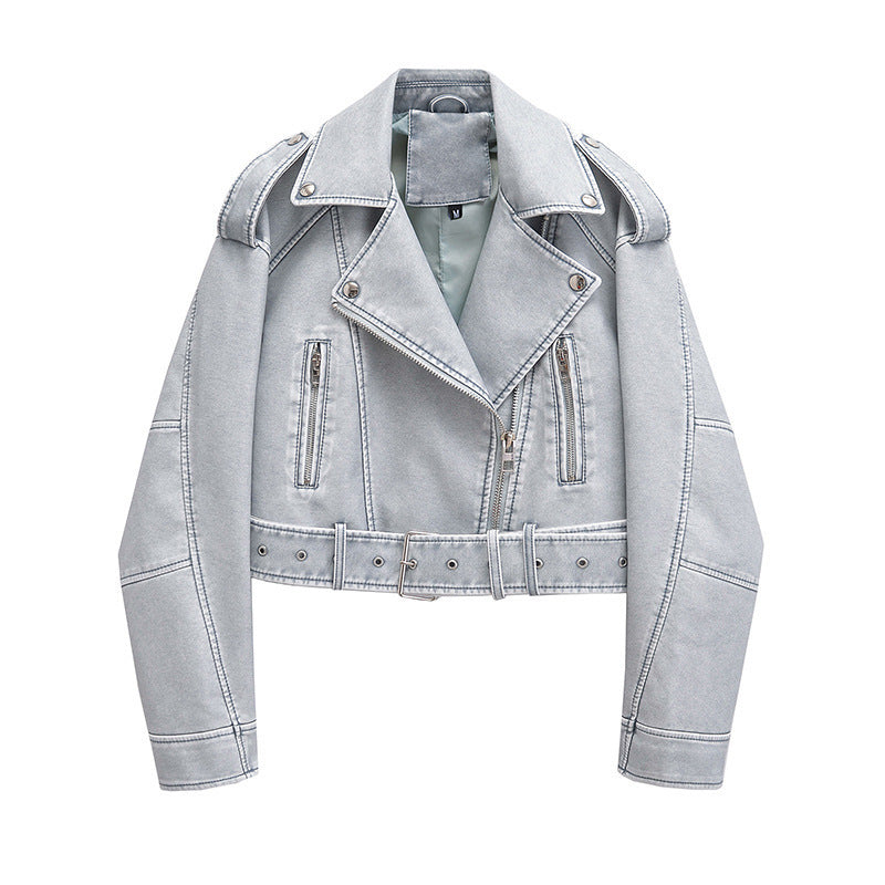 Damen modische Bikerjacke im cropped Design mit raffinierten Reißverschlüssen Drune