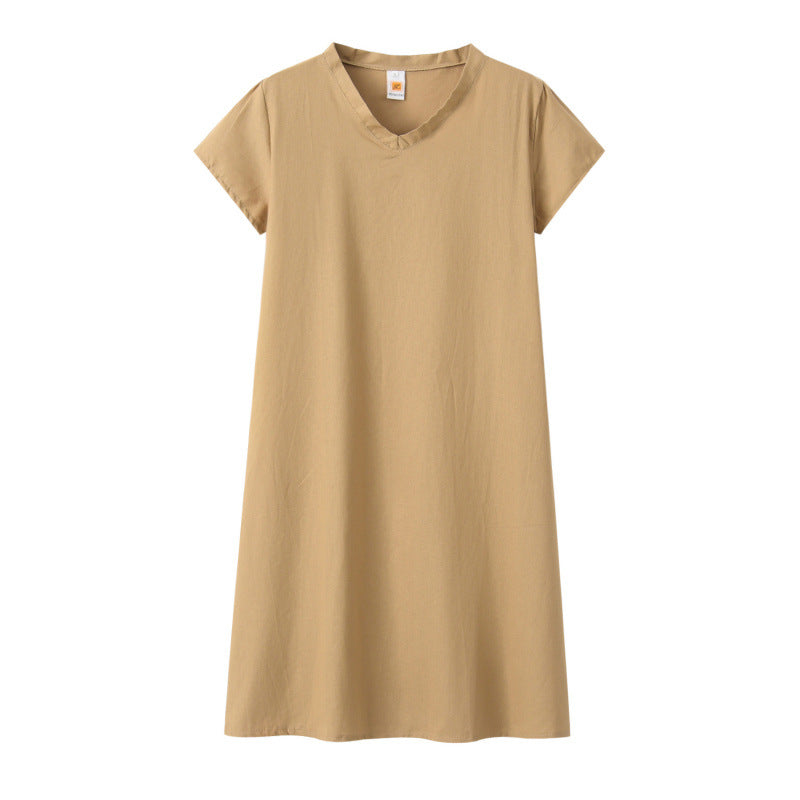 Damen Leinen-Midikleid Kastiges Oberteil