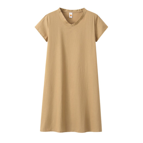 Damen Leinen-Midikleid Kastiges Oberteil