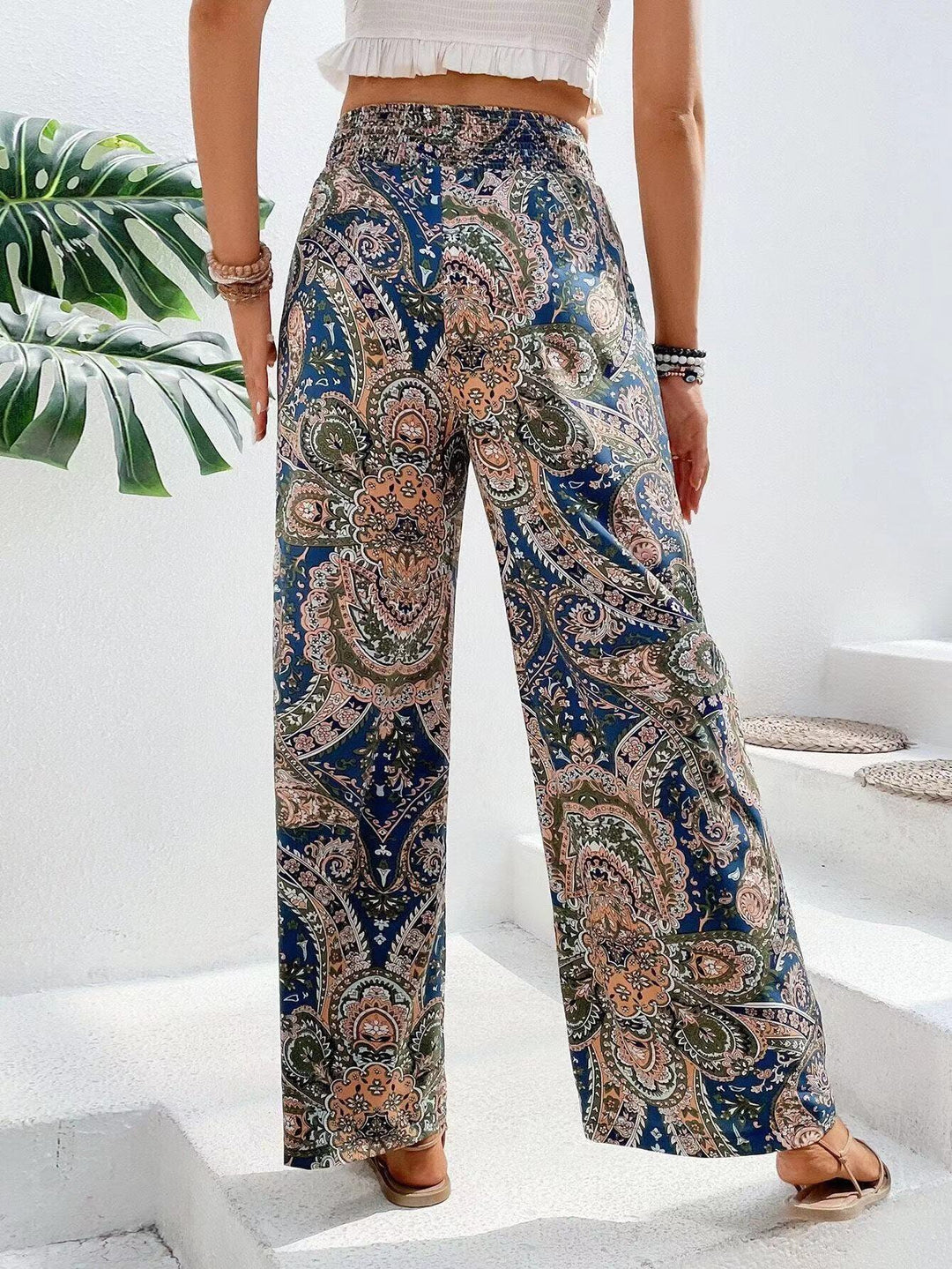 Damen weite Palazzo-Hose mit elastischem Bund und paisley Muster Drune
