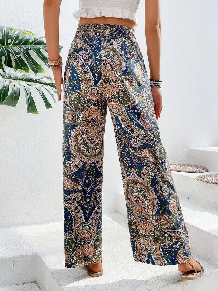 Damen weite Palazzo-Hose mit elastischem Bund und paisley Muster Drune