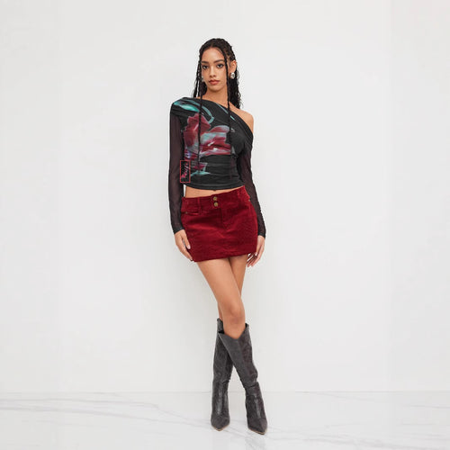 Damen Trendy Shirt mit transparenten Ärmeln Drune