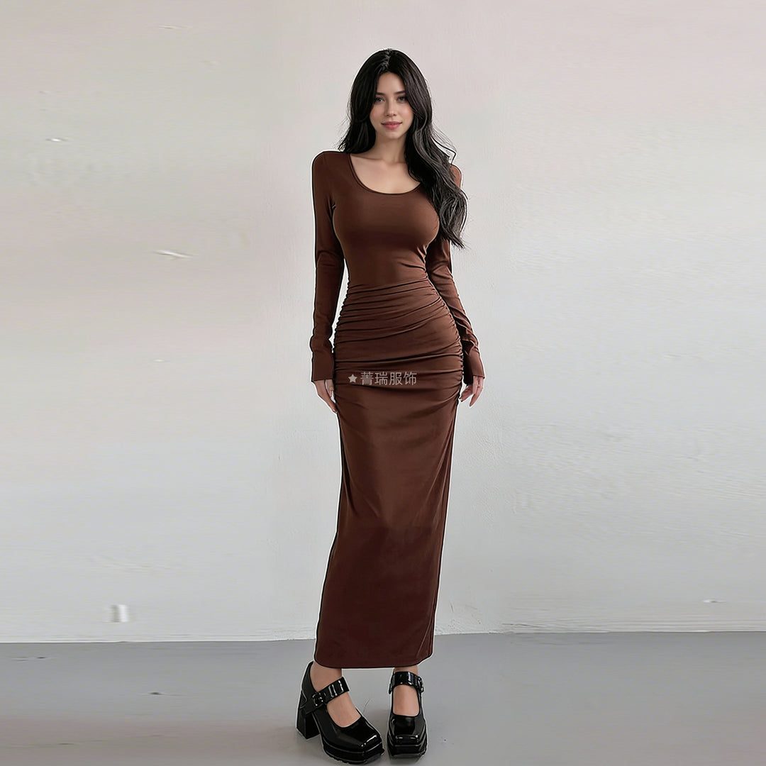Damen elegantes und figurbetontes Langarmkleid Drune