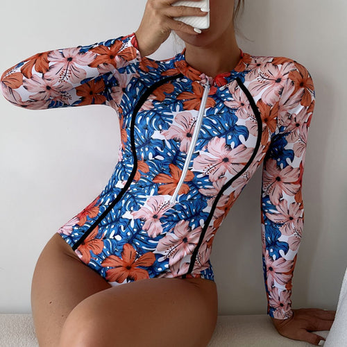 Damen Langärmliger Schwimmanzug mit floralem Muster Drune