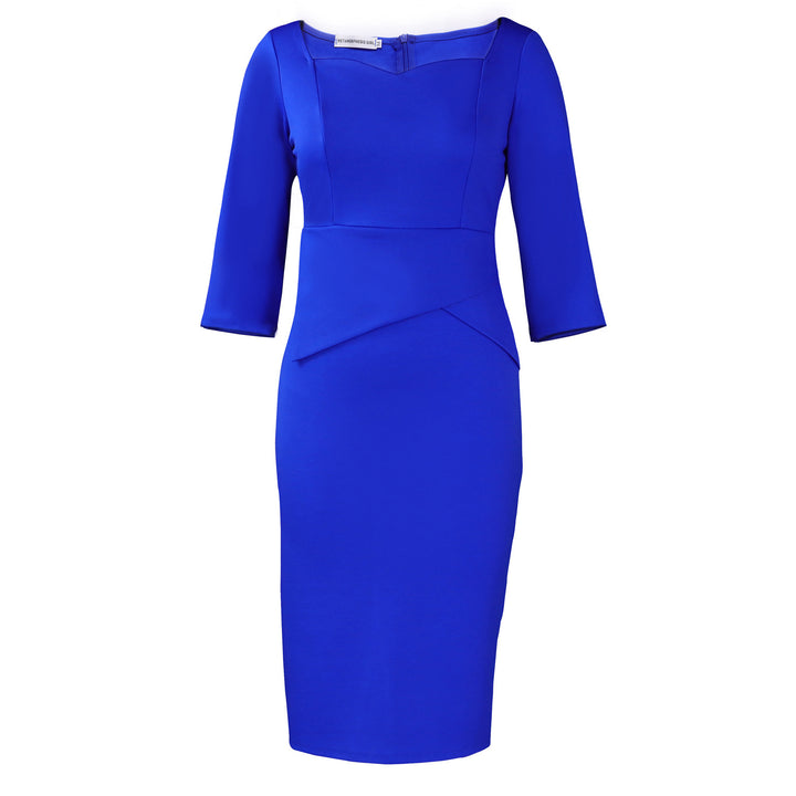 Damen elegantes Bodycon-Kleid mit asymmetrischem Saum und 3/4-Ärmeln Drune