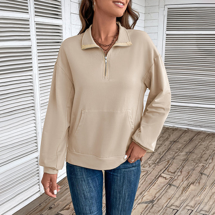 Damen Leichtes Halbzip-Sweatshirt im Relaxed-Fit mit Kängurutasche und Stehkragen Drune