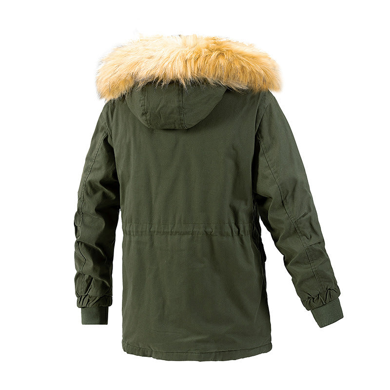 Herren Winterschutz-Parka mit wärmendem Teddyfutter abnehmbarer Kunstfellkapuze und verstärkten Utility-Taschen Drune