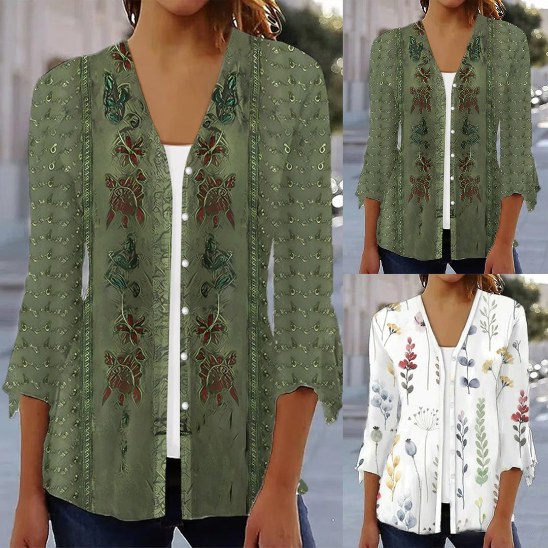 Damen Blusenshirt mit floralem Design und eleganten Rüschendetails Drune