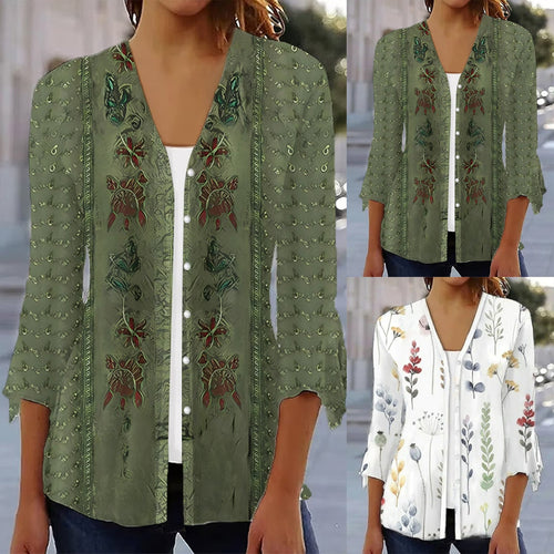 Damen Blusenshirt mit floralem Design und eleganten Rüschendetails Drune