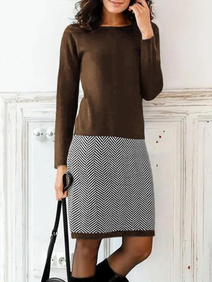 Elegantes Damen Strickkleid mit Chevron-Muster für Alltag & Büro | Drune
