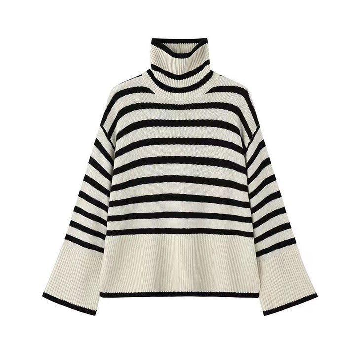 Damen lässiger Strickpullover mit gestreiftem Design und komfortablem Schnitt Drune