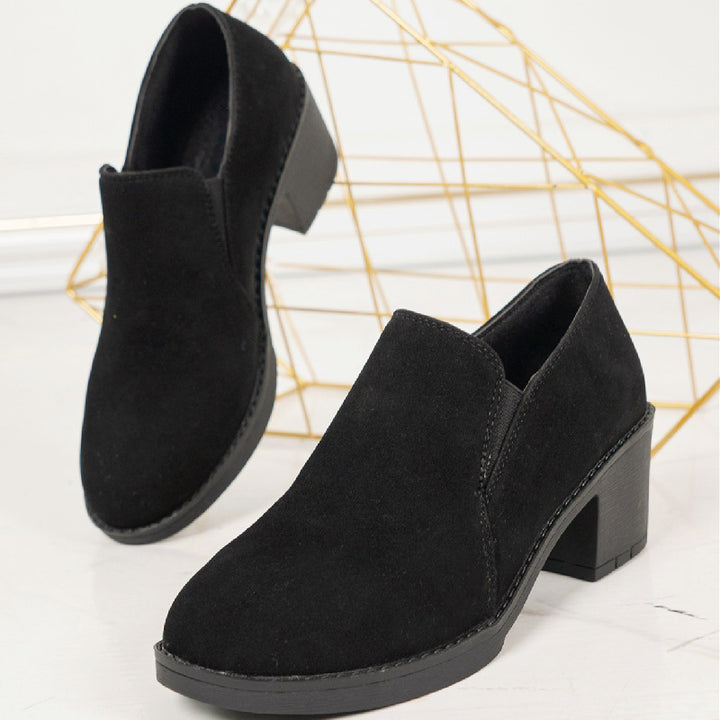 Damen Slip-On Halbschuh mit mittelhohem Blockabsatz und Veloursoberfläche Drune