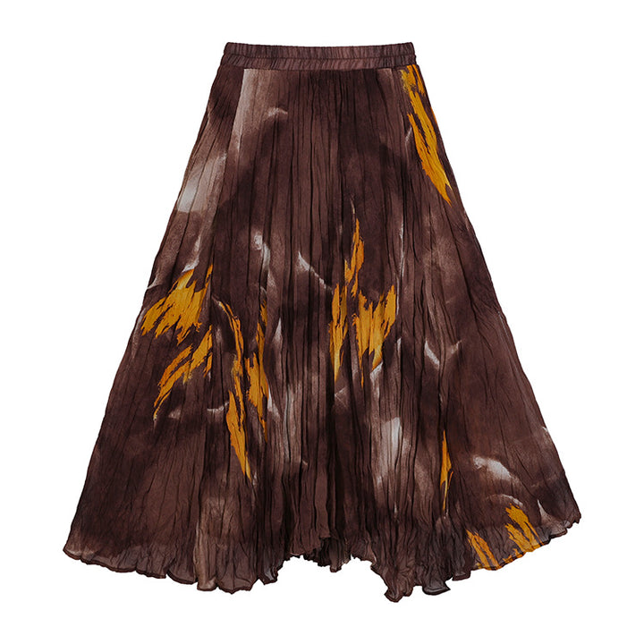Damen nan fein gefalteter Midirock mit Vintage Blumenprint und elastischem Taillenbund Drune