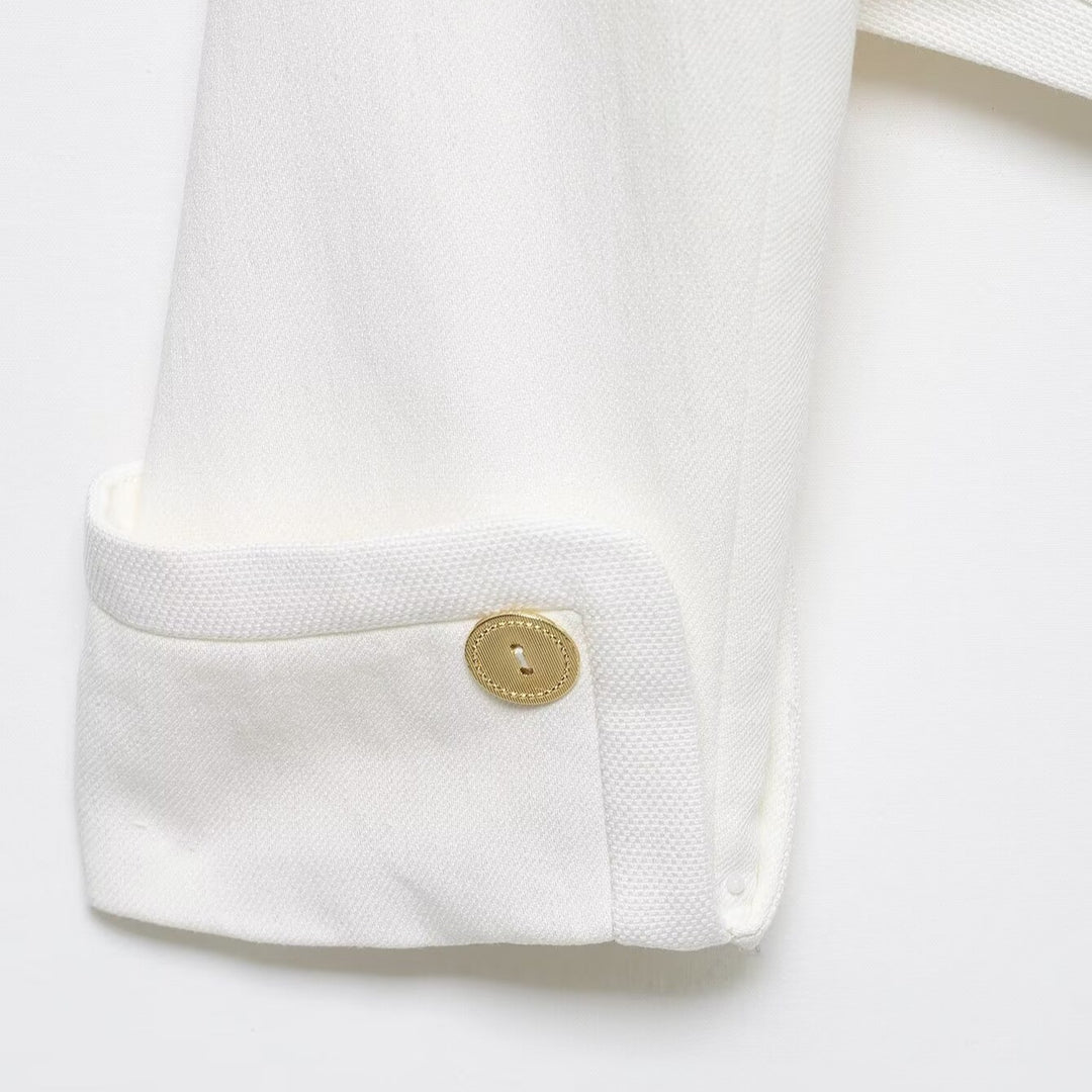 Damen Cropped-Blazer mit hohem Stehkragen, doppelreihiger Knopfleiste und Ziermanschetten Drune