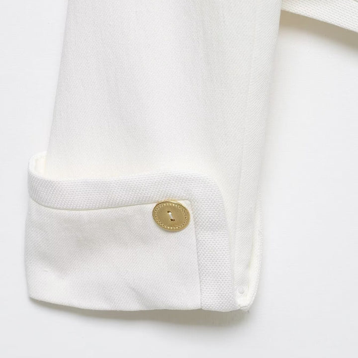 Damen Cropped-Blazer mit hohem Stehkragen, doppelreihiger Knopfleiste und Ziermanschetten Drune