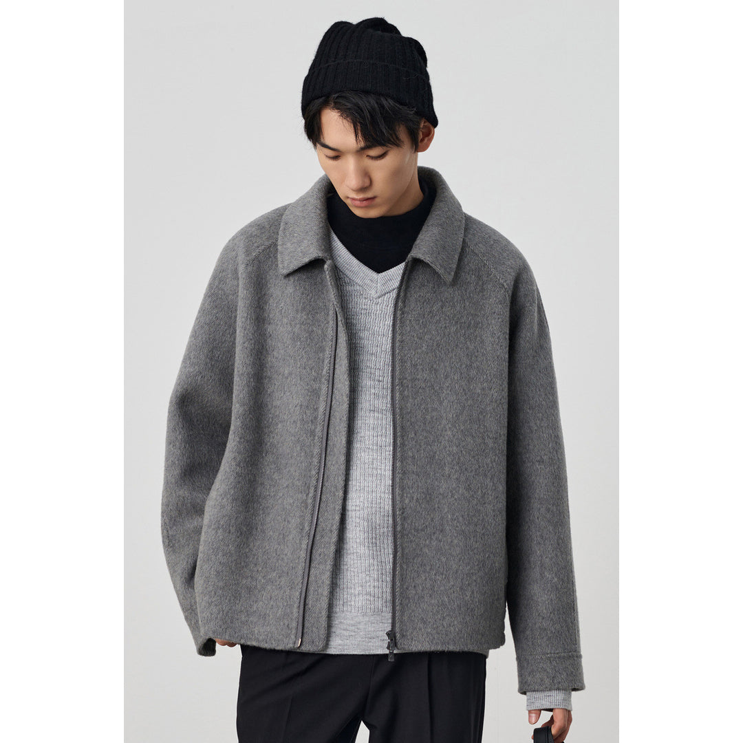 Herren Boxy‑Wollblouson mit verdecktem Zwei‑Wege‑Reißverschluss und Hemdkragen Drune