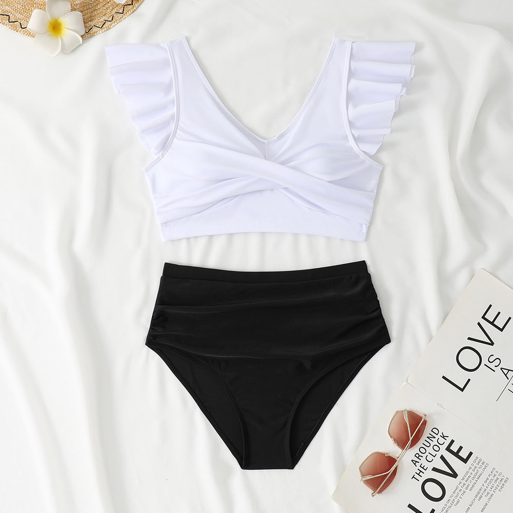 Damen Zweiteiliges High-Waist Bikini-Set mit Rüschendetails Drune