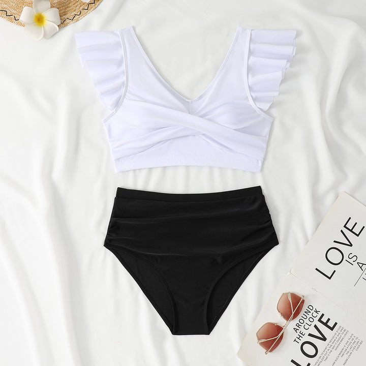 Damen Zweiteiliges High-Waist Bikini-Set mit Rüschendetails Drune