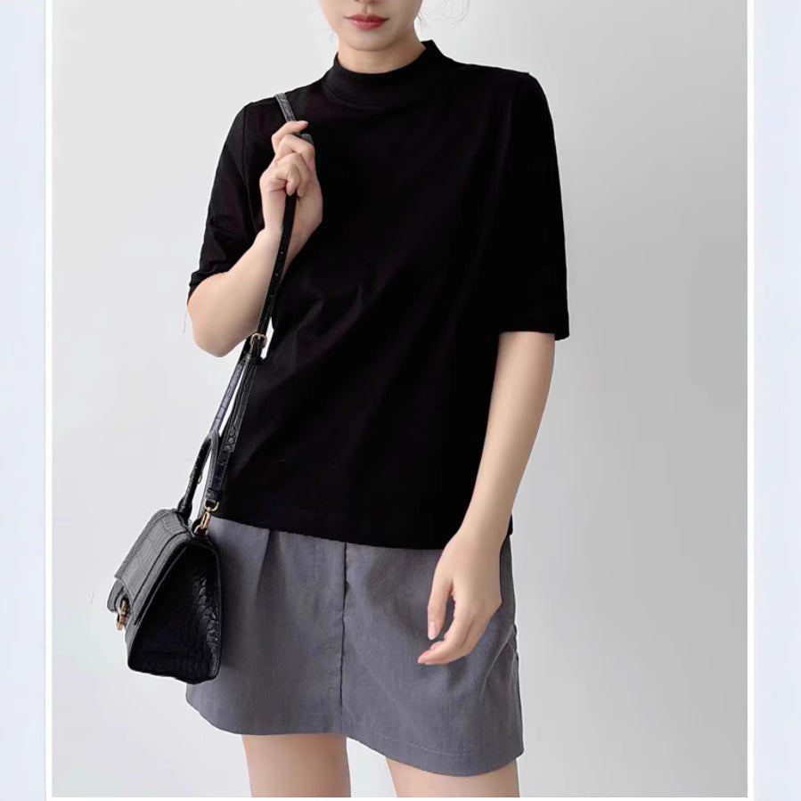 Damen Kurzarm-Top mit Stehkragen und leichter Boxy-Silhouette Drune