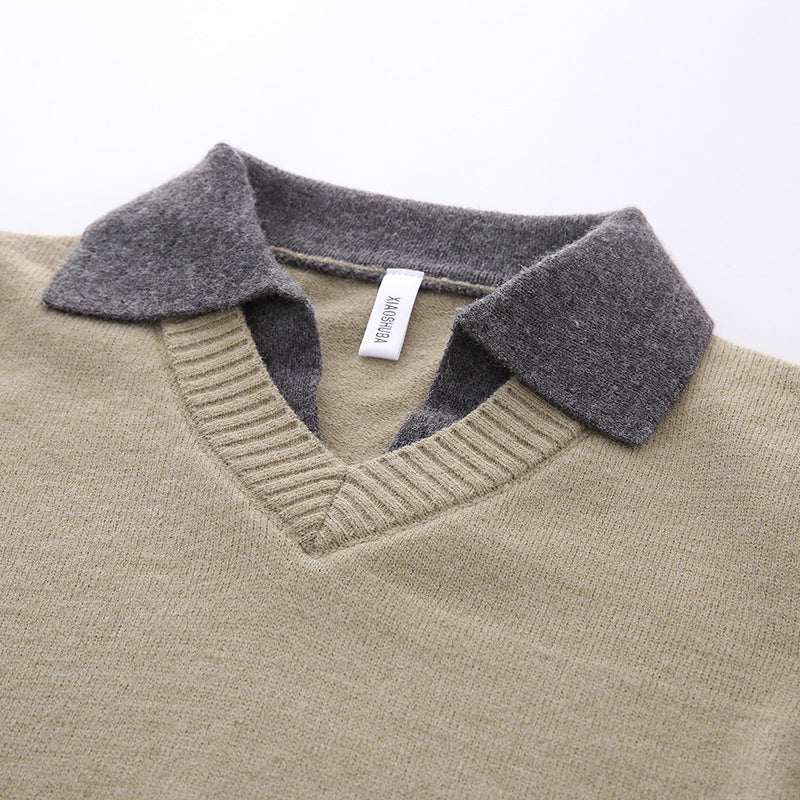 Herren Klassischer Grobstrickpullover mit V-Ausschnitt Drune