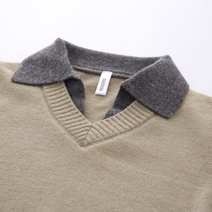 Herren Klassischer Grobstrickpullover mit V-Ausschnitt Drune