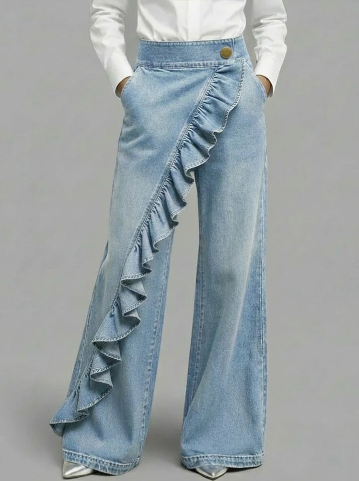 Damen Weite Jeanshose mit Rüschendetail Drune