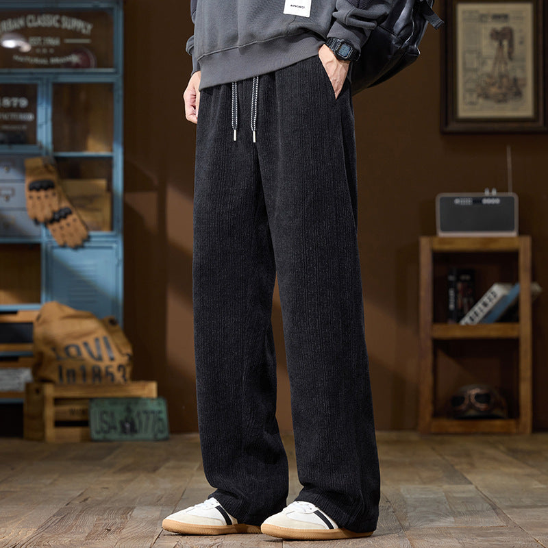 Herren Weit geschnittene Lounge-Hose aus geripptem Strukturstoff mit elastischem Bund und Tunnelzug Drune