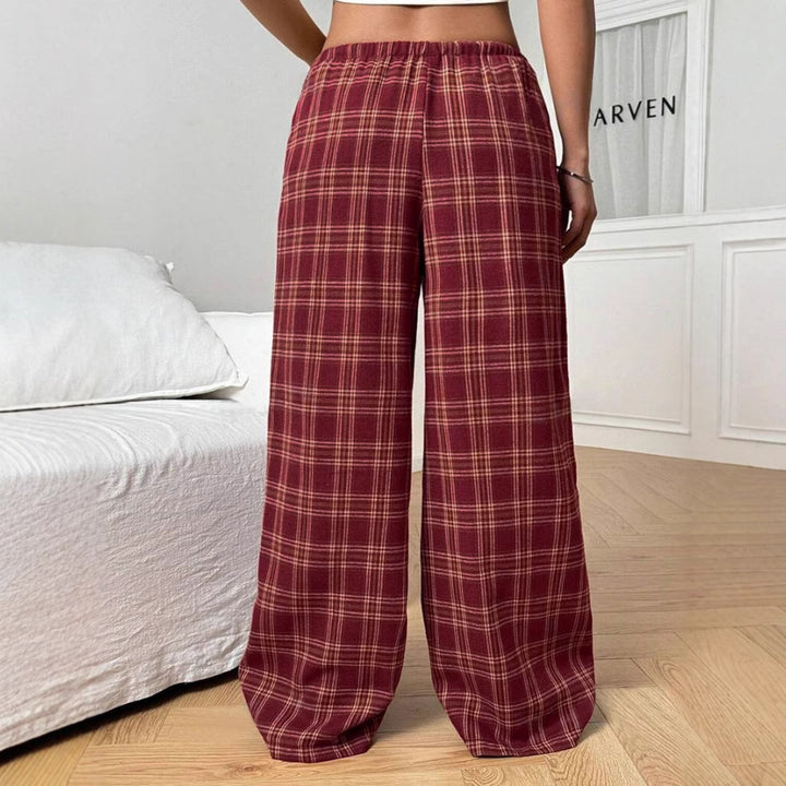 Damen Weite Karo Freizeithose mit elastischem Bund und Kordelzug Drune