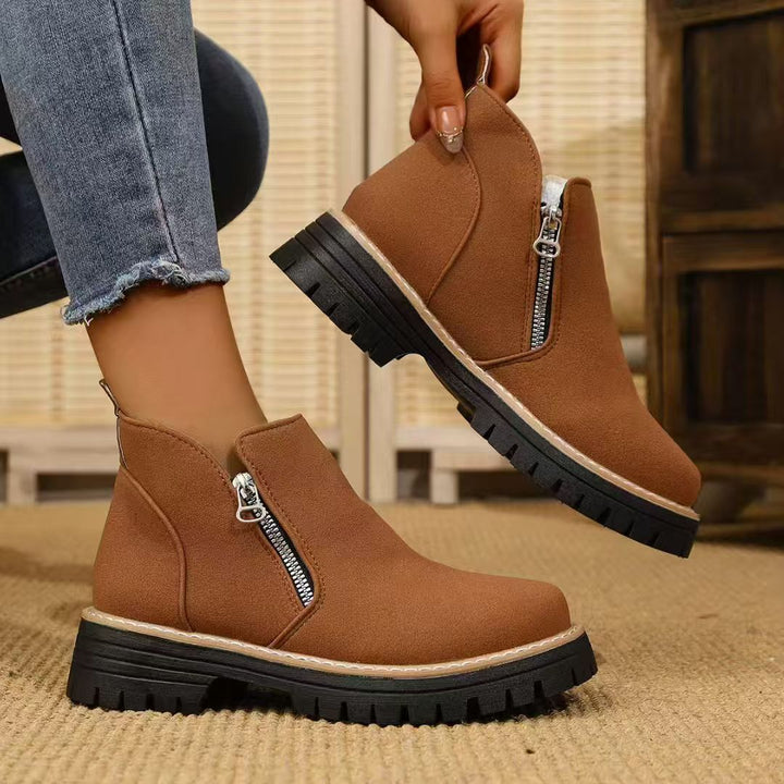 Damen Warme Chelsea-inspirierte Stiefelette mit seitlichem Reißverschluss und grober Profilsohle Drune