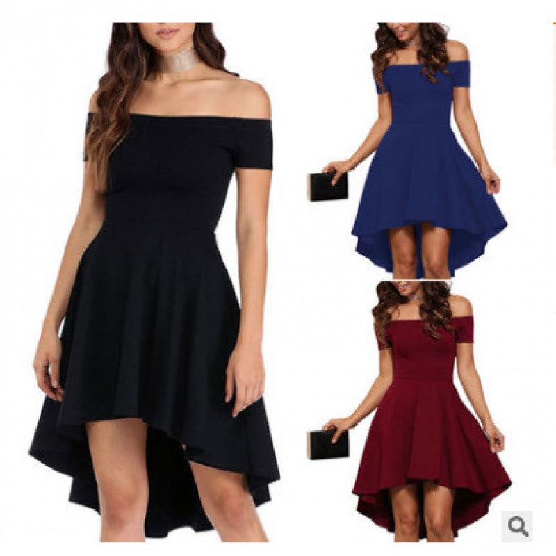 Damen romantisches Off-Shoulder Kleid mit asymmetrischem Saum und figurbetontem Design Drune