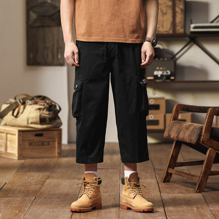 Herren Kurz geschnittene Utility-Cargohose mit Tunnelzugbund, Mehrfach‑Cargotaschen und verkürzter Beinlänge Drune
