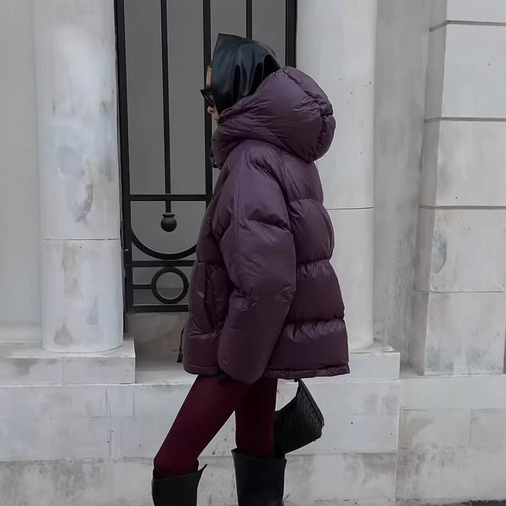 Damen Kurze wattierte Oversize‑Steppjacke mit hohem Stehkragen und Kapuze Drune