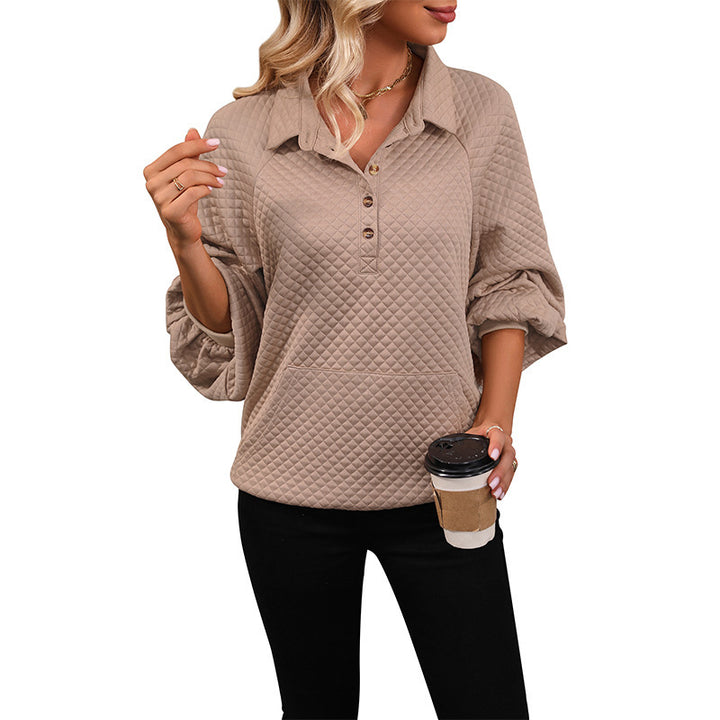 Damen Modischer Stehkragen Pullover mit Knöpfen Drune