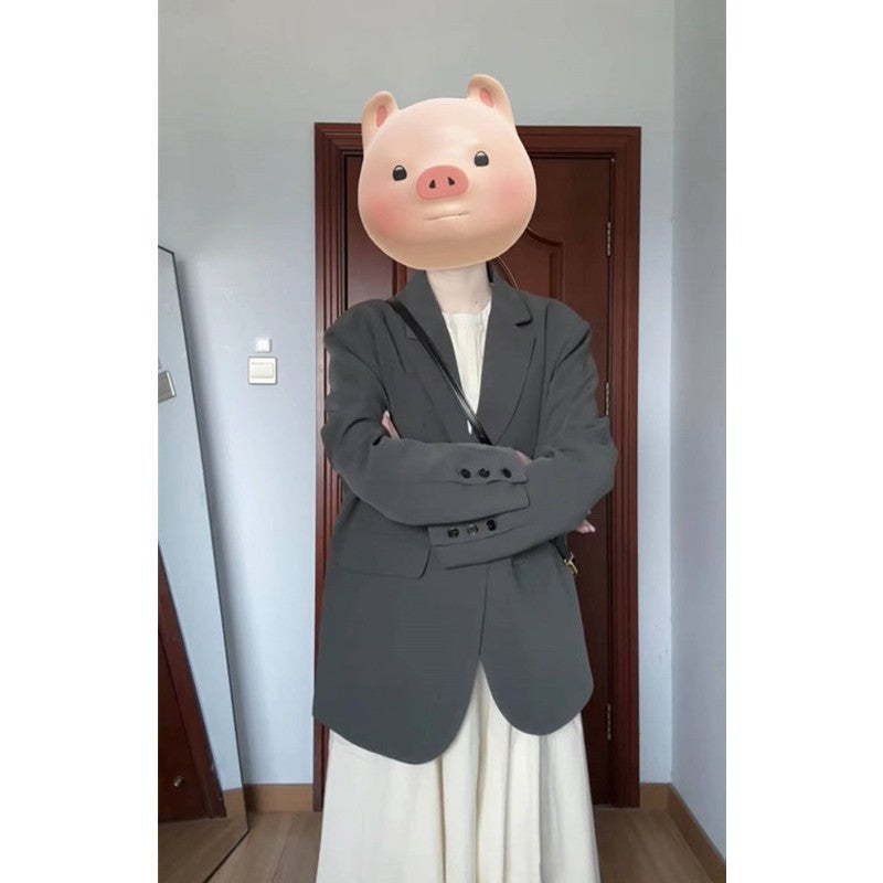 Damen Oversize Einreihiger Blazer mit lässigem Schnitt und aufgesetzten Taschen Drune