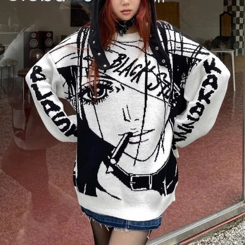 Damen Künstlerische Grafik Strickpullover Drune