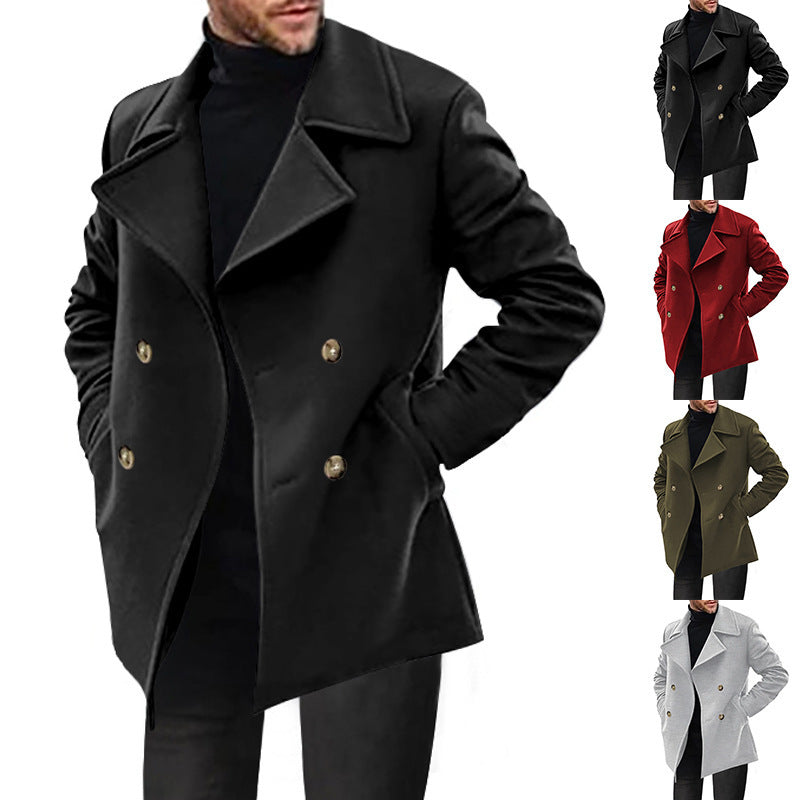Herren Zweireihiger taillierter Peacoat mit breitem Revers und Eingrifftaschen Drune