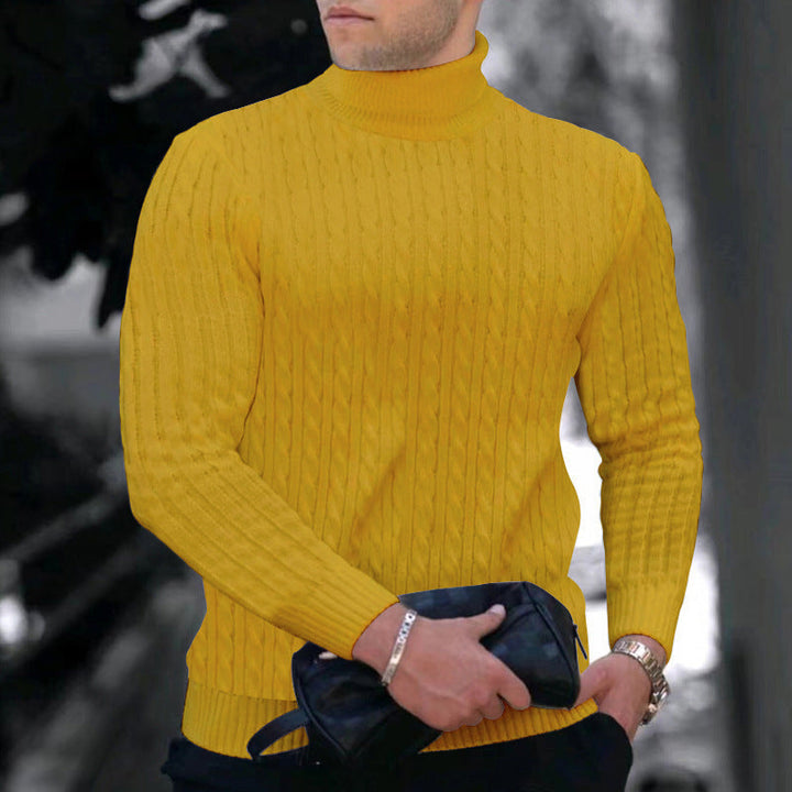 Herren eleganter Rollkragenpullover mit exquisiter Zopfmusterstruktur Drune