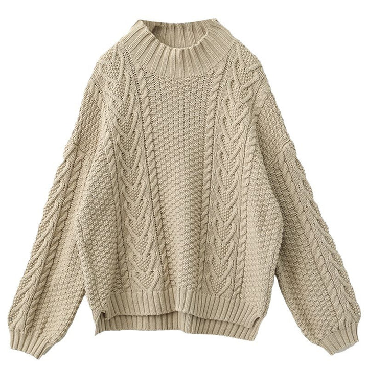 Damen Grobstrickpullover mit hohem Kragen und Zopfmuster Drune