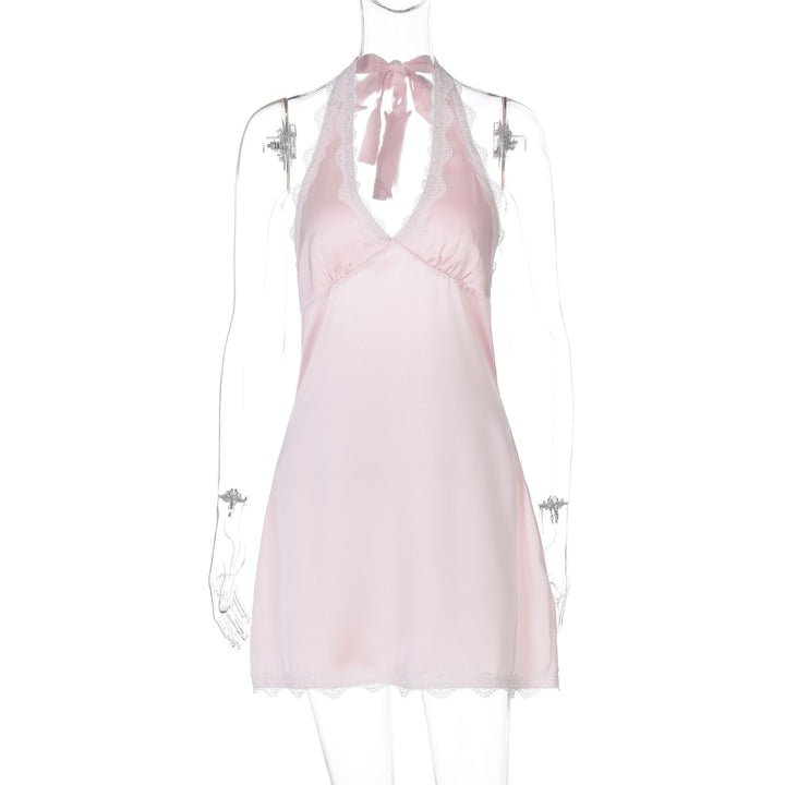 Damen sexy Nachtkleid mit elegantem Spitzenkragen und verstellbaren Bändern Drune