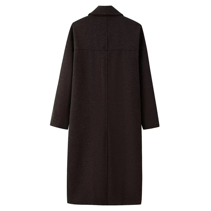 Damen nan langer minimalistischer Doppelreiher Wollmix-Mantel mit Schalkragen und seitlichen Eingrifftaschen Drune