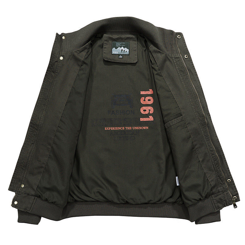 Herren Vintage-Canvas-Blouson mit hochschließendem Stehkragen und aufgesetzten Klappentaschen Drune