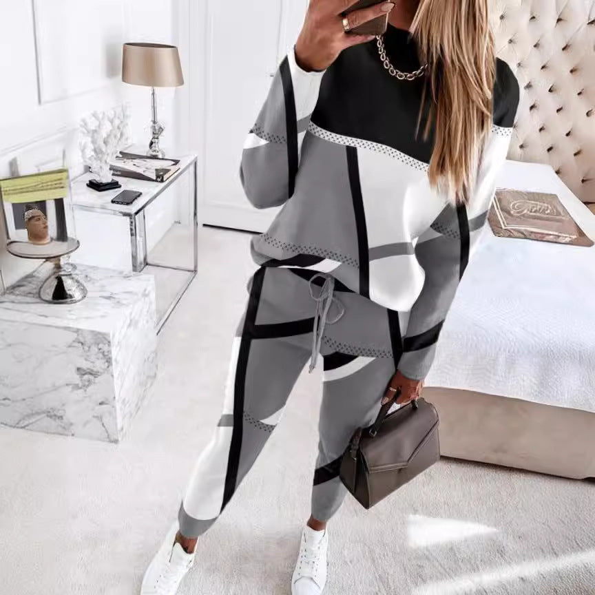 Damen nan gemustertes Freizeit-Set aus Sweatshirt und Jogginghose Drune