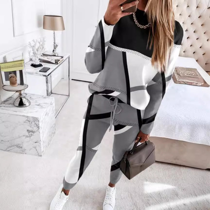 Damen nan gemustertes Freizeit-Set aus Sweatshirt und Jogginghose Drune