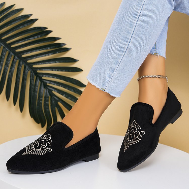 Damen Bestickte Velours-Loafer mit spitzer Zehenpartie und rutschfester Gummisohle Drune